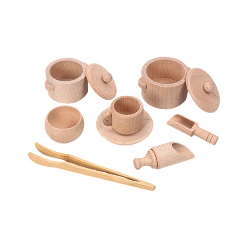 Wooden play house tea set log sensory box toys simulation children's kitchen kitchen utensils educational toy set cross-border