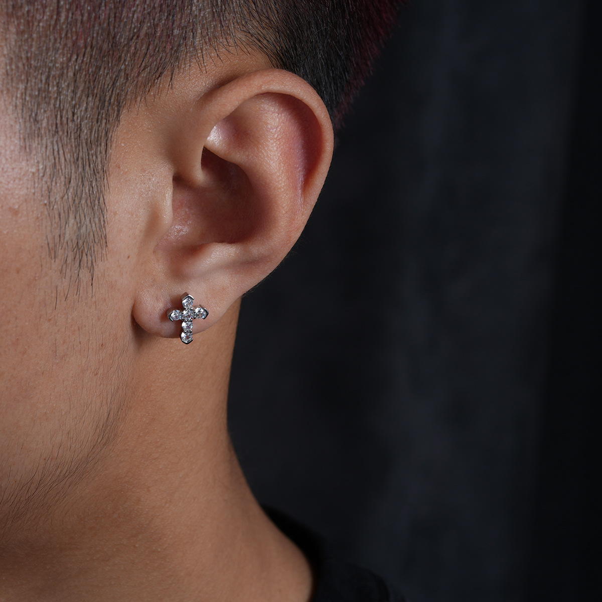 Cross-shaped Zircon Stud Earrings For Men And Women Elegant_voghion.com