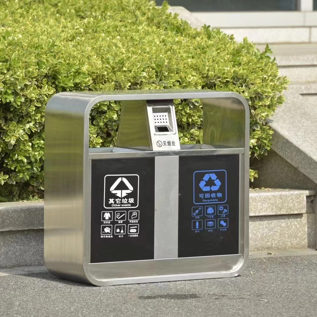 供应不锈钢环卫垃圾桶 镀锌板双桶 带分类标识