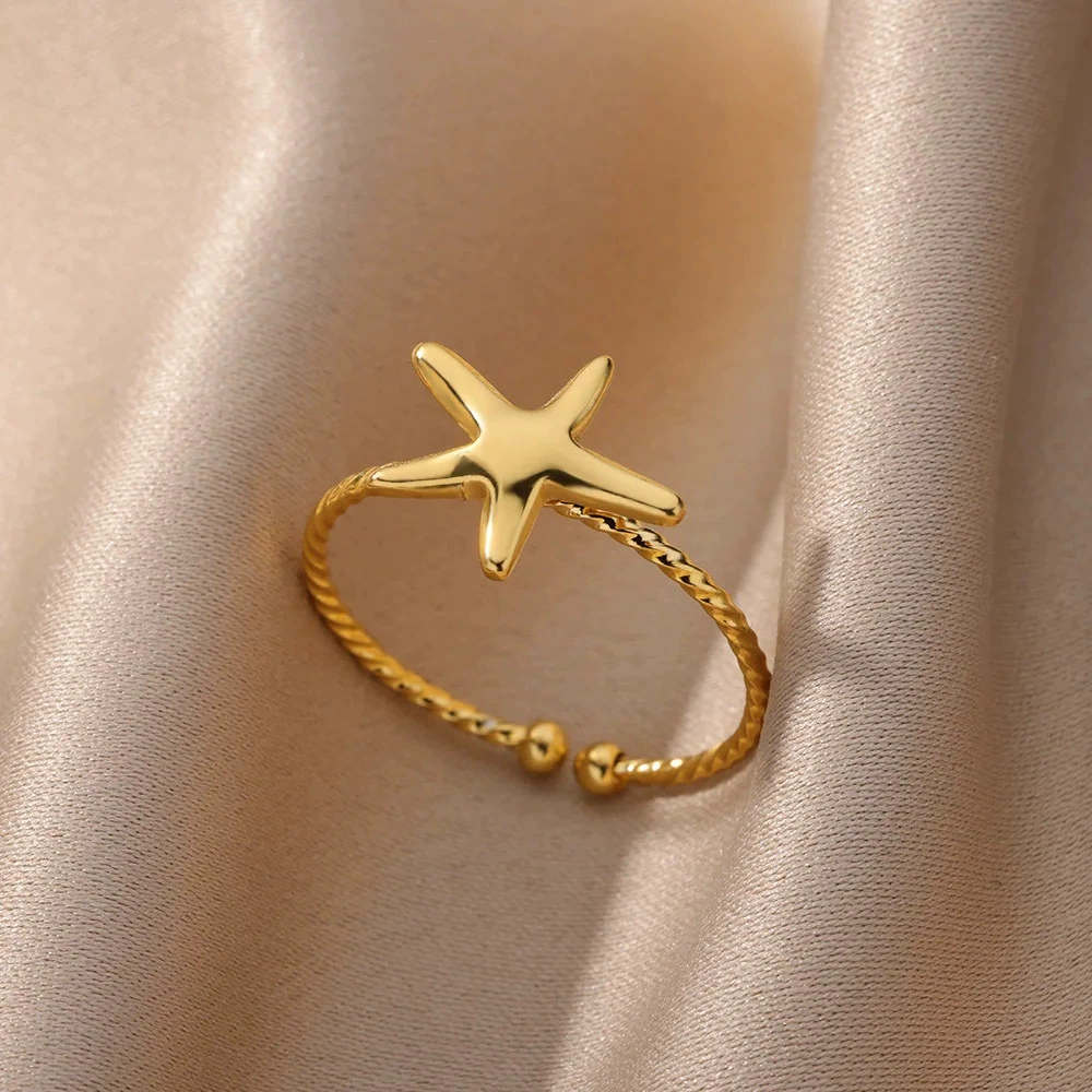 Adjustable Marine Shell Ring, Gold-Plated Beach Accessory, One Size (0.005 kg)