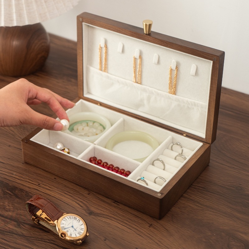 Walnut Jewelry Box Storage Box Jewelry Ring Earrings Gold Jewelry Storage Box Wooden Chinese Jewelry Box