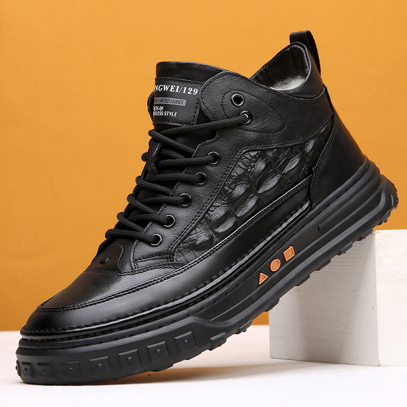 冬季男鞋2025新款加绒保暖加厚休闲防滑皮毛一体中年爸爸男士棉鞋