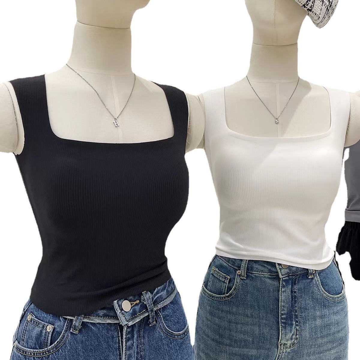 Verano chaleco de cuello cuadrado sujetador hilo integral fija taza cojín de pecho hermosa espalda para usar chicas calientes envueltas en ropa interior de pecho mujer