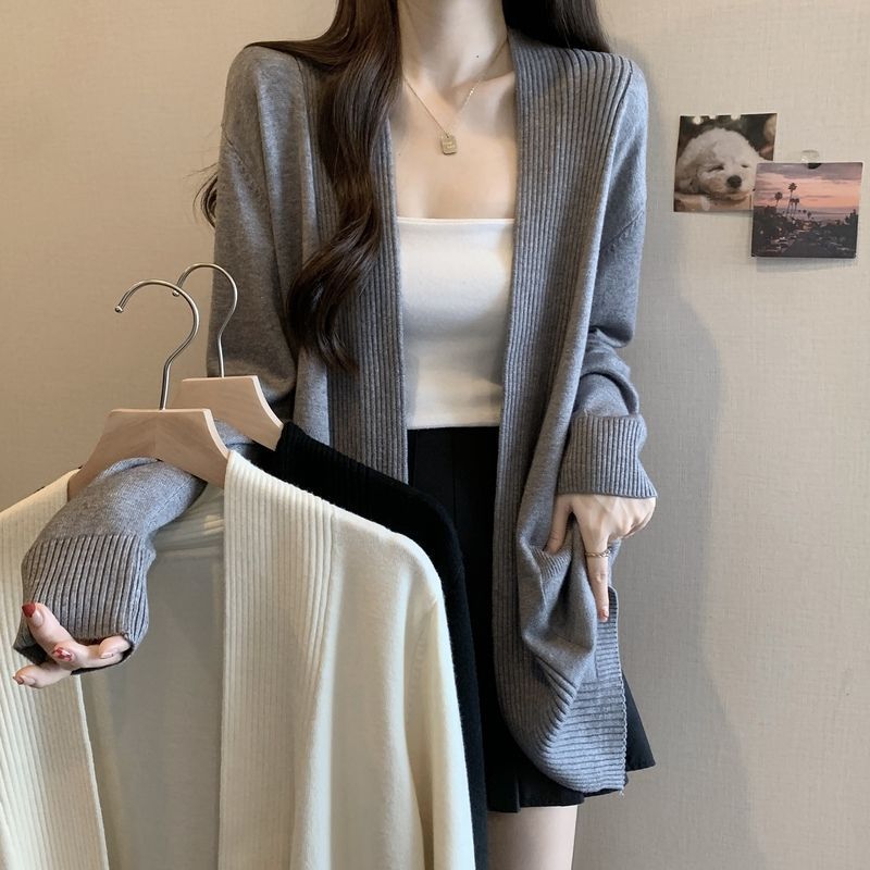 针织开衫毛衣女早秋新款大码胖mm显瘦宽松法式感外套披肩冰丝