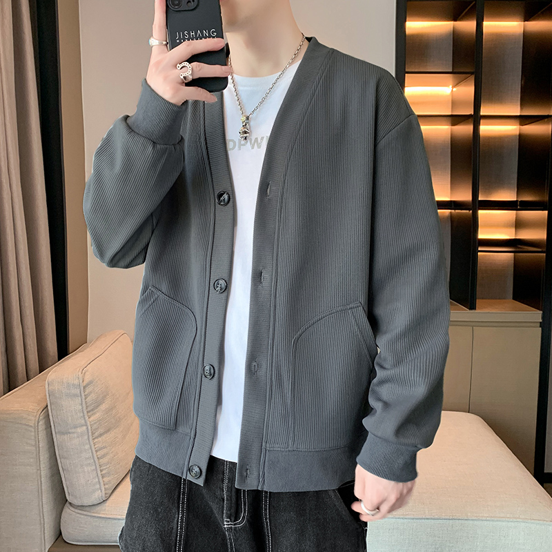 男士纹理感卫衣2024春新款潮牌上衣服纯色休闲开衫韩版时尚外套