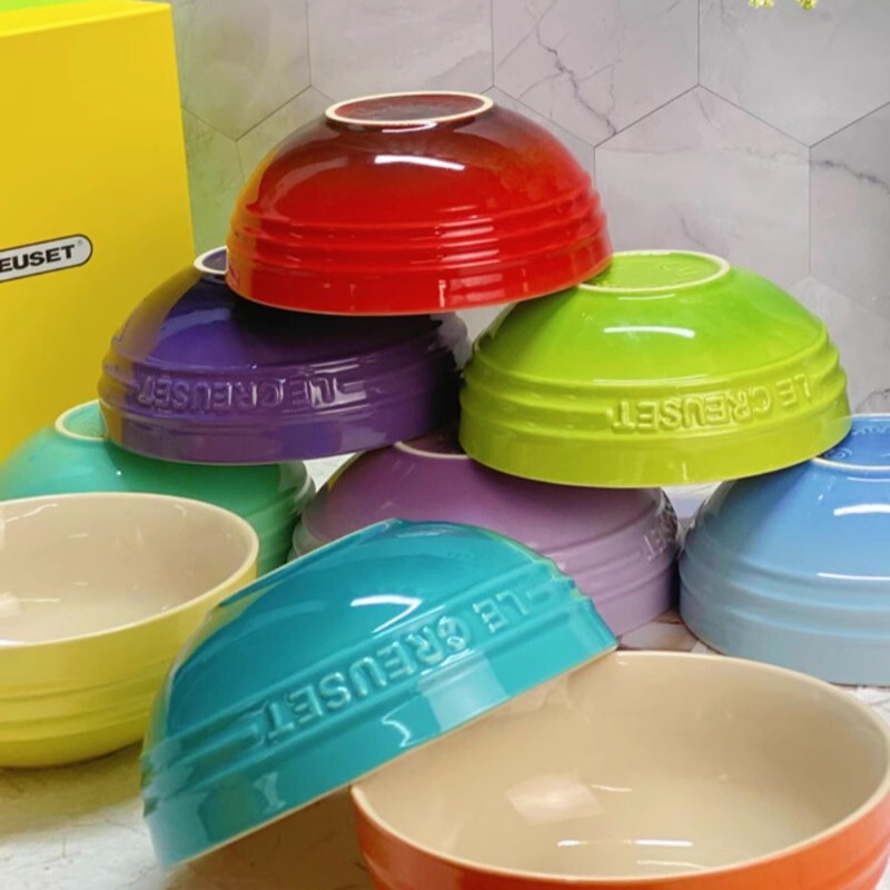 French-Style Round Ceramic Noodle Bowl with a High-End Feel, Very Beautiful, Suitable for Home Use, Rice Bowl, Fruit Salad Bowl with Lid