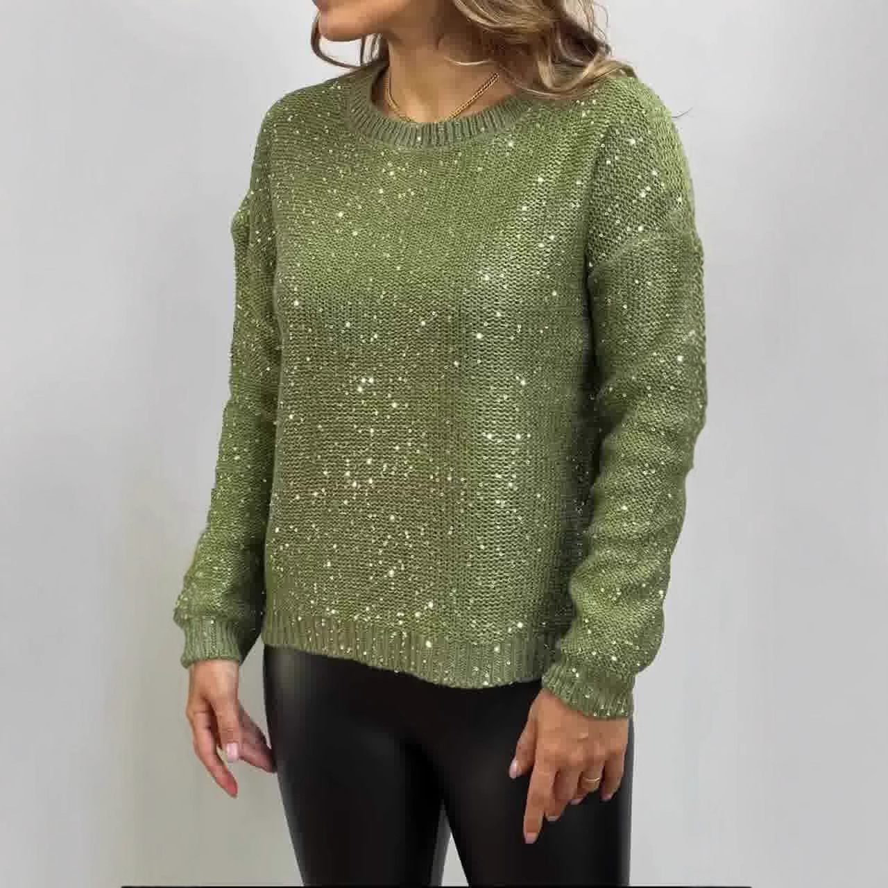 2024 otoño nuevo estilo europeo y americano Amazon transfronterizo de mujer de color sólido cuello redondo perezoso diapositivos de manga larga jersey