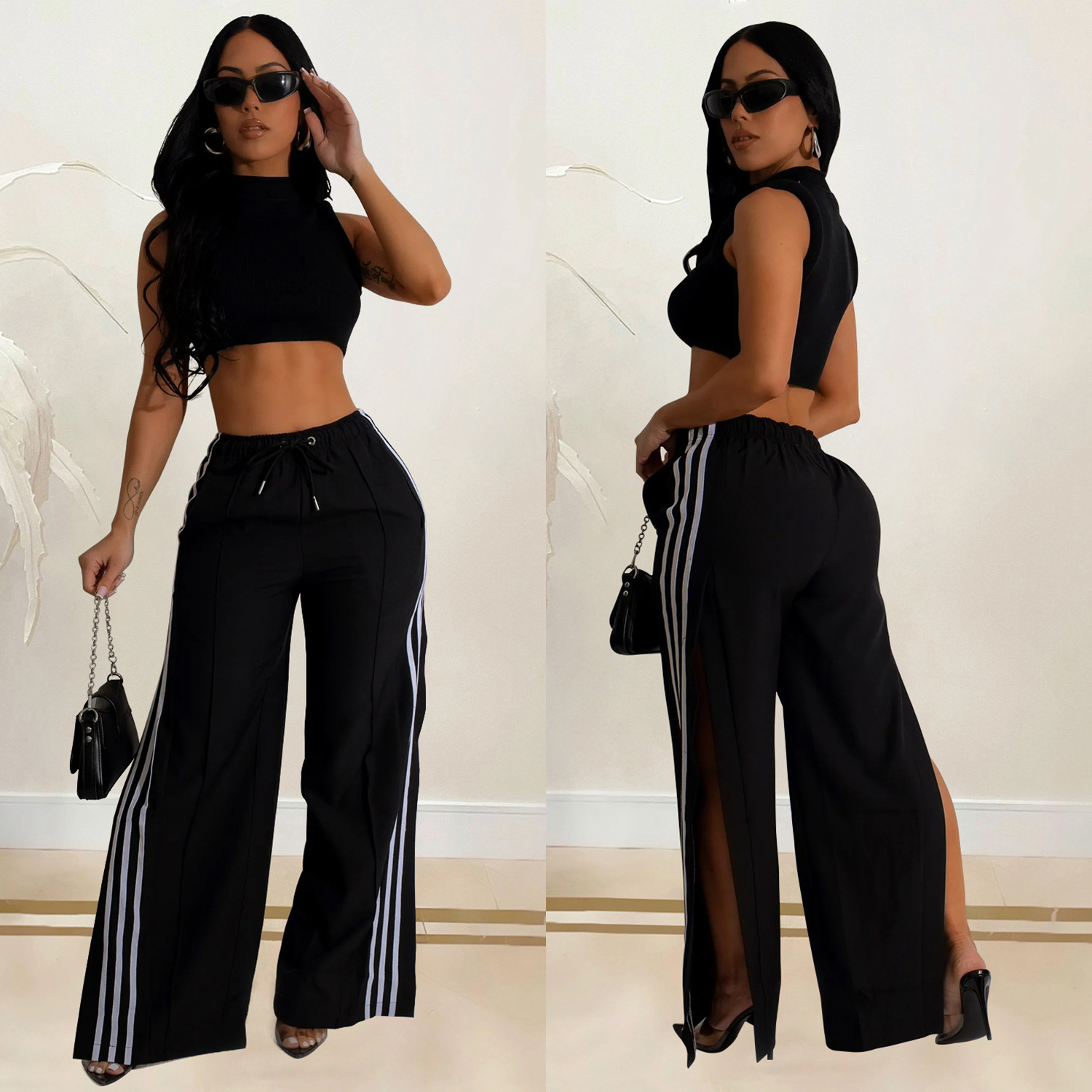 C6960 Cross-border AliExpress Amazon Estación independiente Moda europea y americana Ropa de mujer Pantalones individuales Pantalones deportivos de color sólido Multicolor image 3