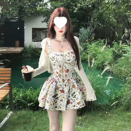 2026新款甜欲设计感法式吊带连衣裙女夏季碎花裙子甜美A字裙跨境