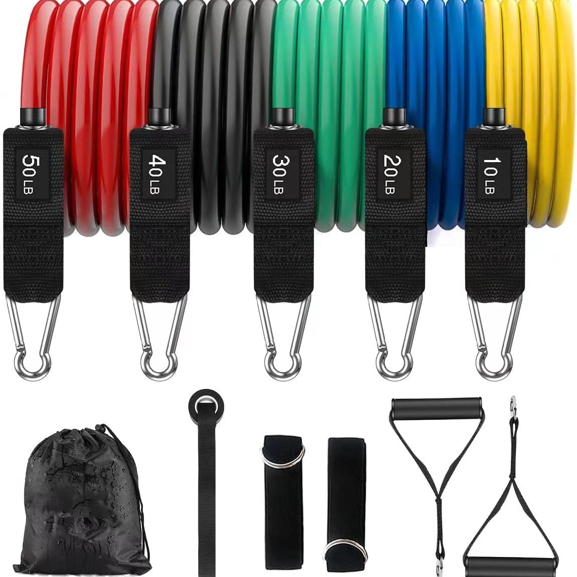 Cinturón elástico ajustable multifuncional para ejercicios musculares largos de dorsal cuerda elástica de entrenamiento de resistencia 11 piezas conjunto