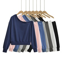 XZ24442-25秋款 韩版不对称露肩斜肩净面基础款长袖套头卫衣打底