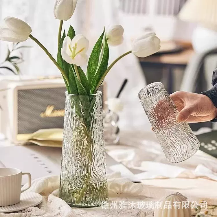 Бесплатная доставка Простой стильный конус бочка стеклянная ваза с рисунком из кожи дерева вертикальная ваза с водой богатая бамбуковая ваза