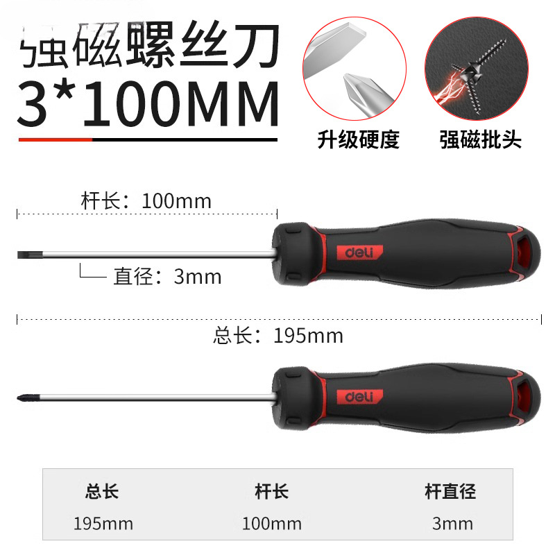 Destornillador cruzado Deli, destornillador de flor de ciruelo magnético fuerte, destornillador en forma de cruz, juego de herramientas, destornillador súper duro