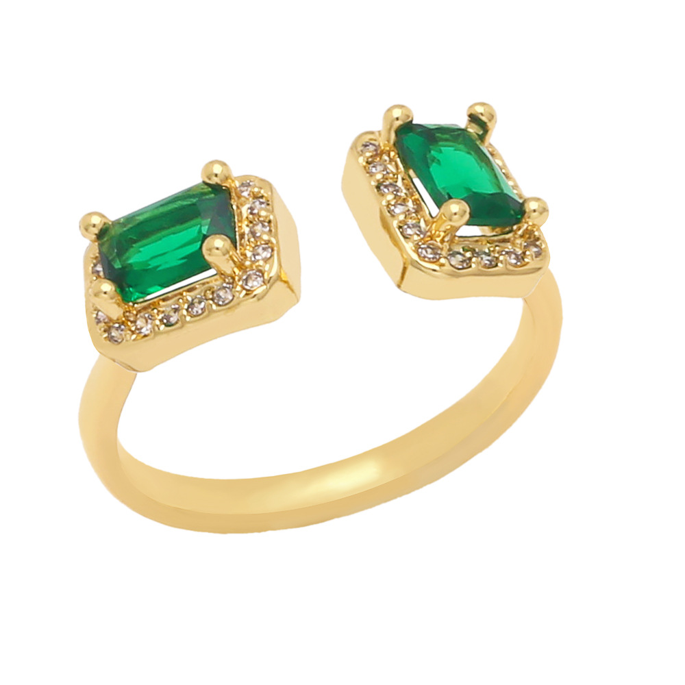 Simple Geometric Copper 18K Gold-plated Square Color Zircon Ring