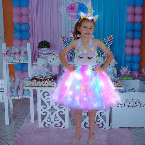 Unicorn TUTU Dress for Children with Wings and LED Lights Cross-Border Amazon Children's Princess Dress with LED TUTU