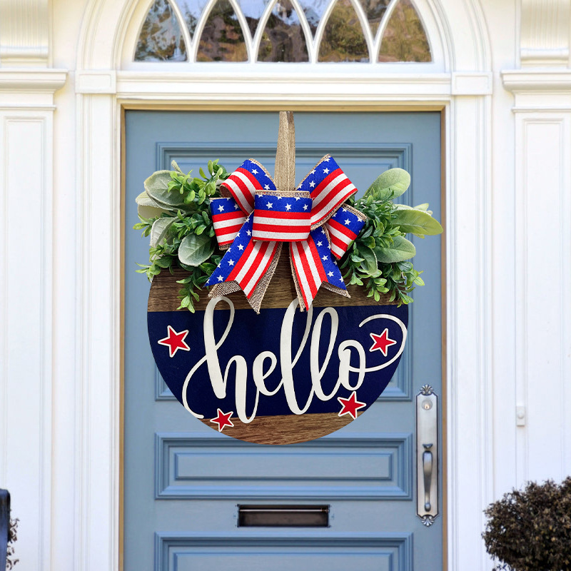 Cross-Border American Independence Day decoration wooden plate holiday welcome door plate front door decoration pendant wooden crafts ornaments