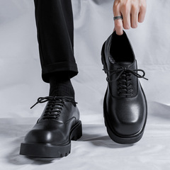 Square leather shoes for men, Korean niche ins leather shoes, men's fashionable British casual shoes, height increasing derby shoes 5665-R