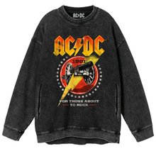 ACDC乐队1981东京演唱会纪念版男士金属朋克做旧蜡染水洗圆领卫衣