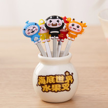 LNL-027海底世界陶瓷水果叉卡通居家创意硅胶水果签蛋糕叉子