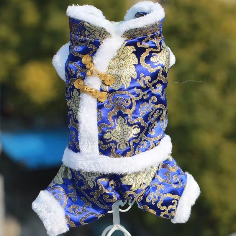 狗狗衣服秋冬款新年喜慶泰迪比熊博美寵物四腳加絨棉衣中國風唐裝