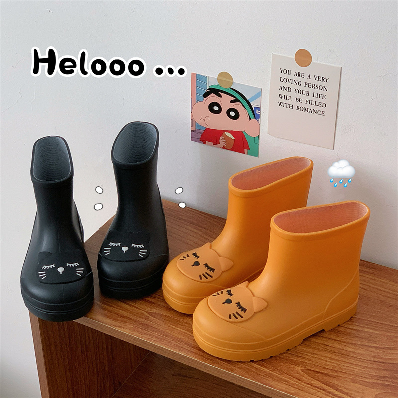 Children's Rain Boots, Cute Cartoon Boys and Girls, Waterproof Rain Boots, Non-Slip, Mid-Length, Japanese Style Kitten Water Shoes for Kidsren