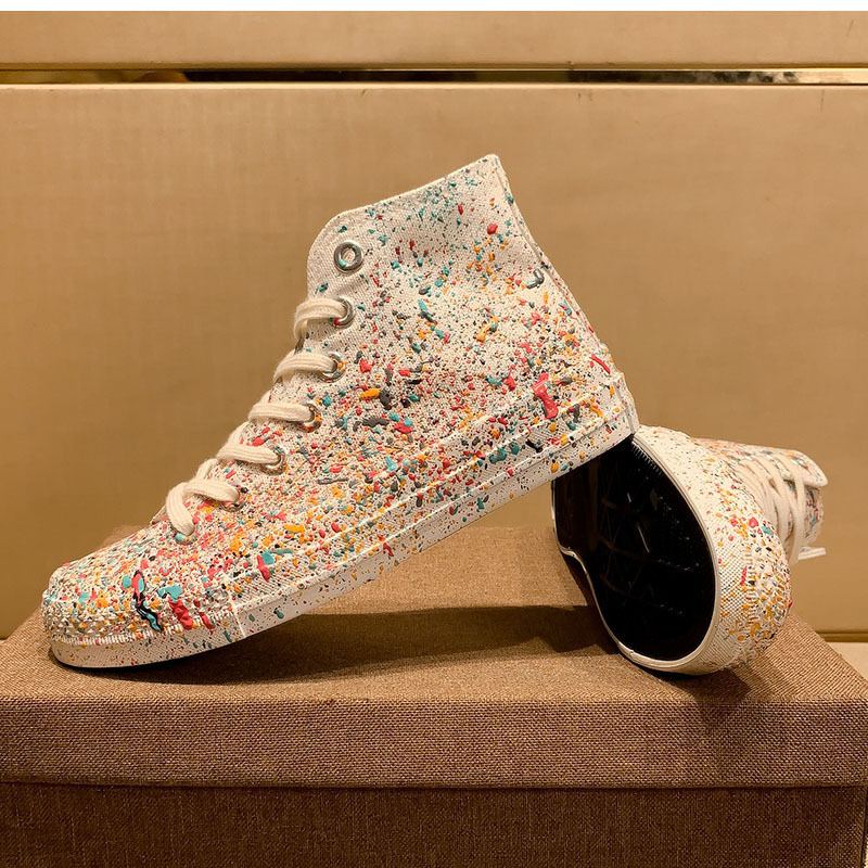 High-top Canvas Trainers With Hand-painted Splash Paint Design_voghion.com