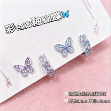 清新甜美珠光滴釉蝴蝶钛钢耳钉小众滴油耳饰高级感超仙百搭耳环