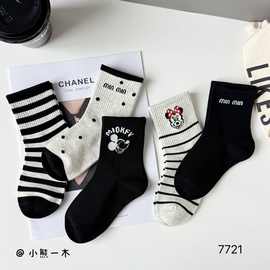 爱嘀嗒小熊一木儿童袜子秋季新款潮牌厚棉男女童韩版棉袜中筒袜