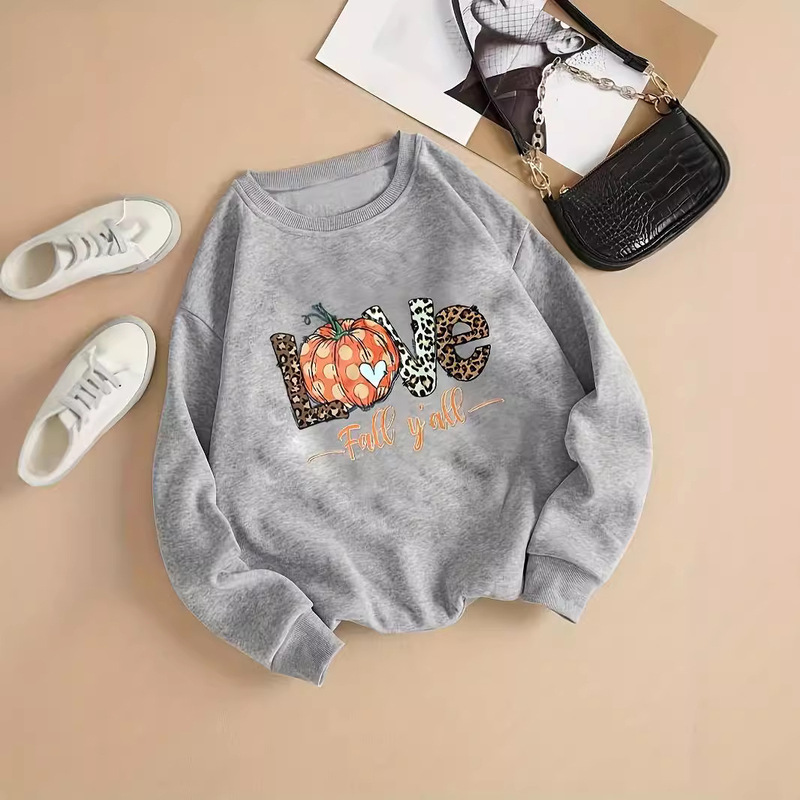 Halloween Pumpkin and Slogan Print Sweatshirt, Casual Long-Sleeve Crew Neck for Autumn and Winter, Versatile and Loose Fit