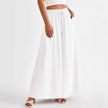 大码女装长裤欧美跨境独立站纯色宽松平原休闲松紧带阔腿喇叭裤