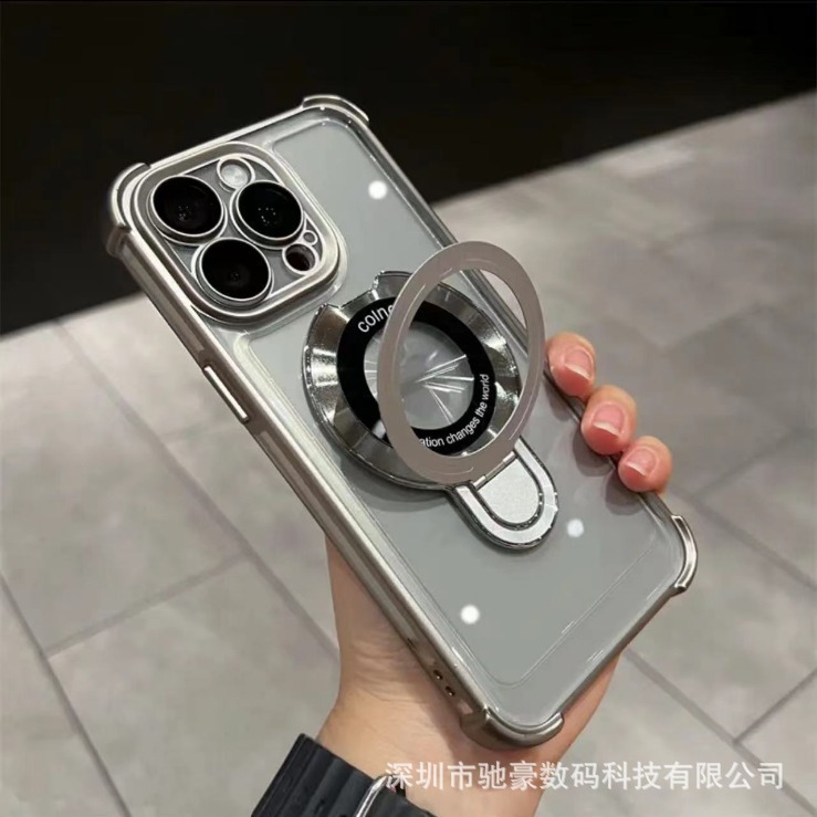 iPhone17promax 磁気ホルダー携帯電話ケース Apple 16 電気メッキオールインクルーシブエアバッグ落下防止シース 15 に適しています。|undefined