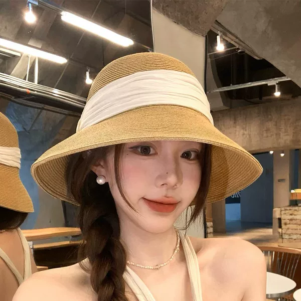 Straw Hat French Style Elegant Romantic Large Brim Fisherman Hat for Women 2026 New Spring and Summer Seaside Sunshade Sun Protection Bucket Hat