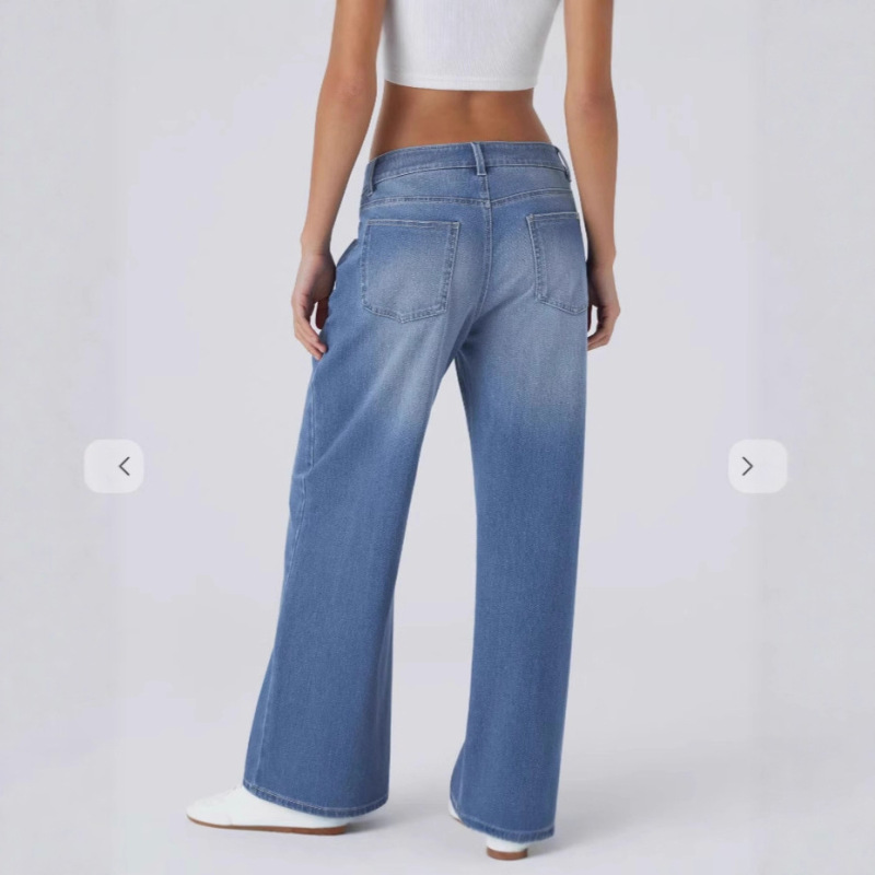 跨境女复古磨白 多工艺  阔腿 baggy 牛仔裤现货亚马逊外贸|undefined