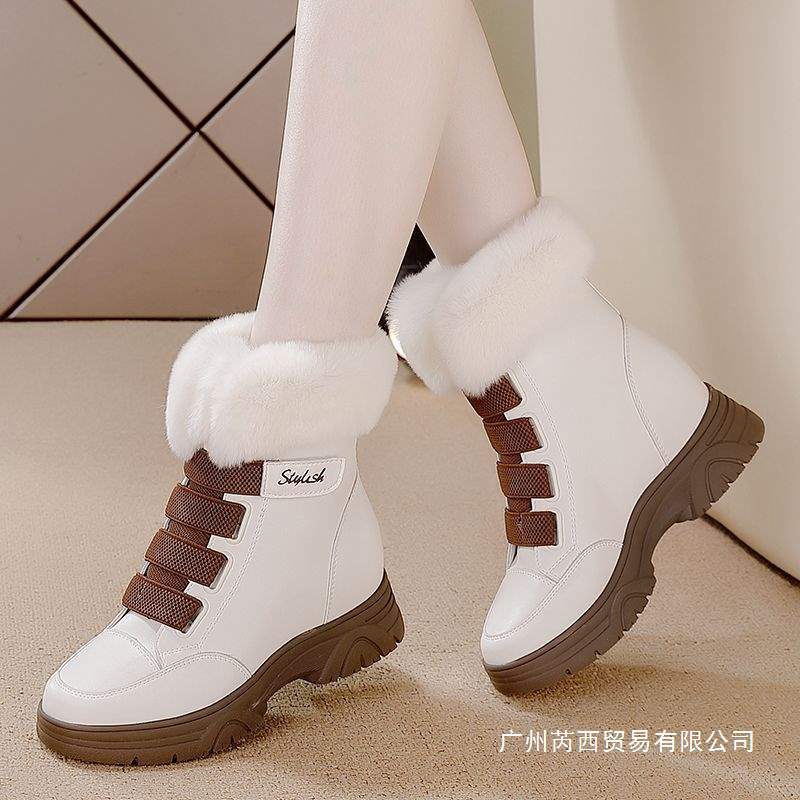 冬季2025新款真兔毛马丁靴内增高软底防滑保暖棉靴欧美时尚靴