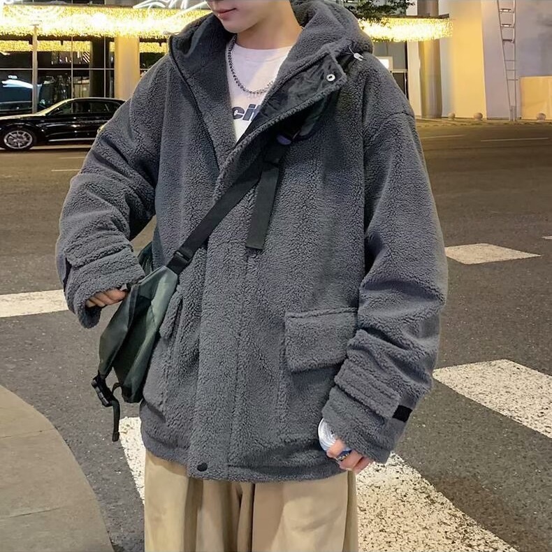 Abrigo acolchado de algodón de lana de cordero oscuro con capucha para niños invierno ins marca de moda retro ruan guapo abrigo de algodón acolchado abrigo casual abrigo cálido