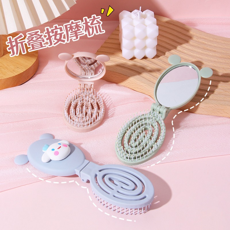 Pequeño peine plegable portátil para mujeres ins de alto valor facial para niños lindos mini espejo conjunto de peine de masaje