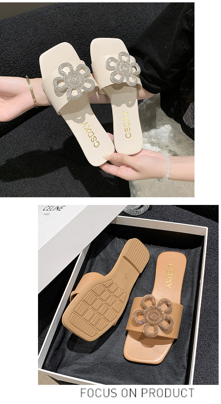Women's Casual Vacation Solid Color Rhinestone Square Toe Slides Slippers display picture 5
