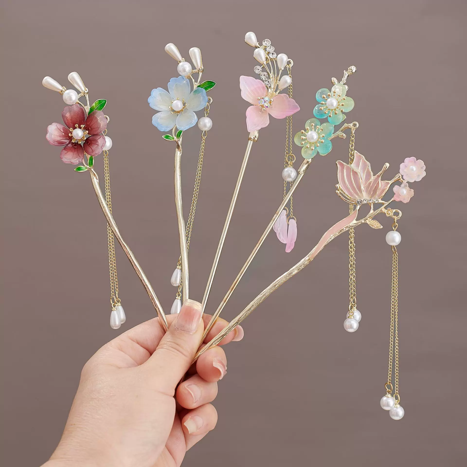 百花齐放超仙流苏发簪新中式步摇古风合金发钗现代汉服盘发簪子女