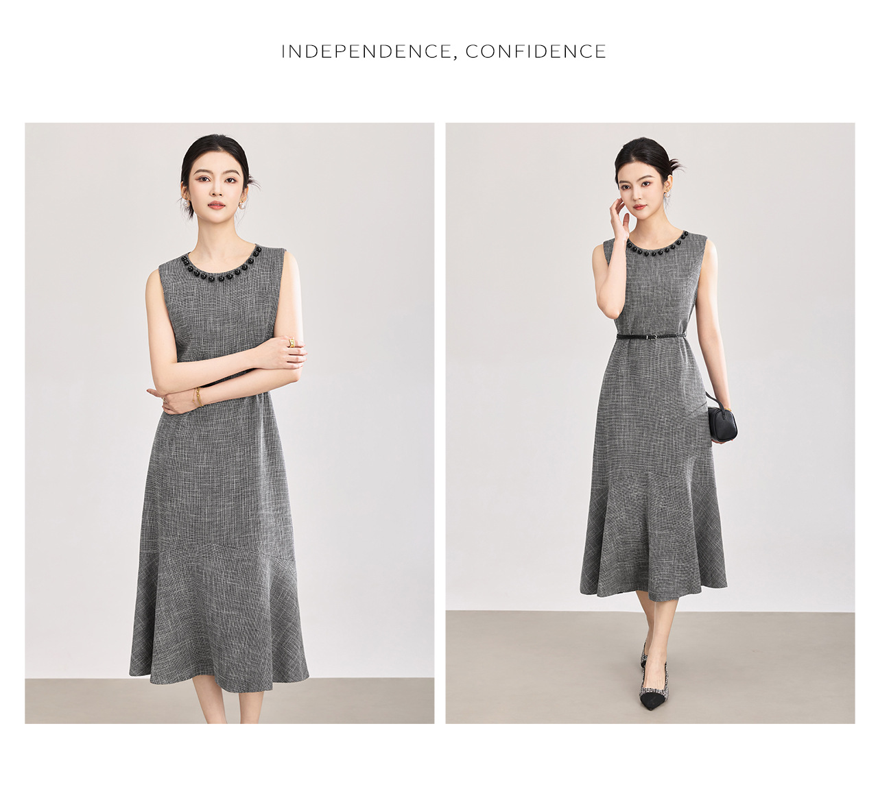 Đầm maxi nữ thắt eo tay ngắn cổ tròn, phong cách công sở dự tiệc — màu đen chi tiết 13