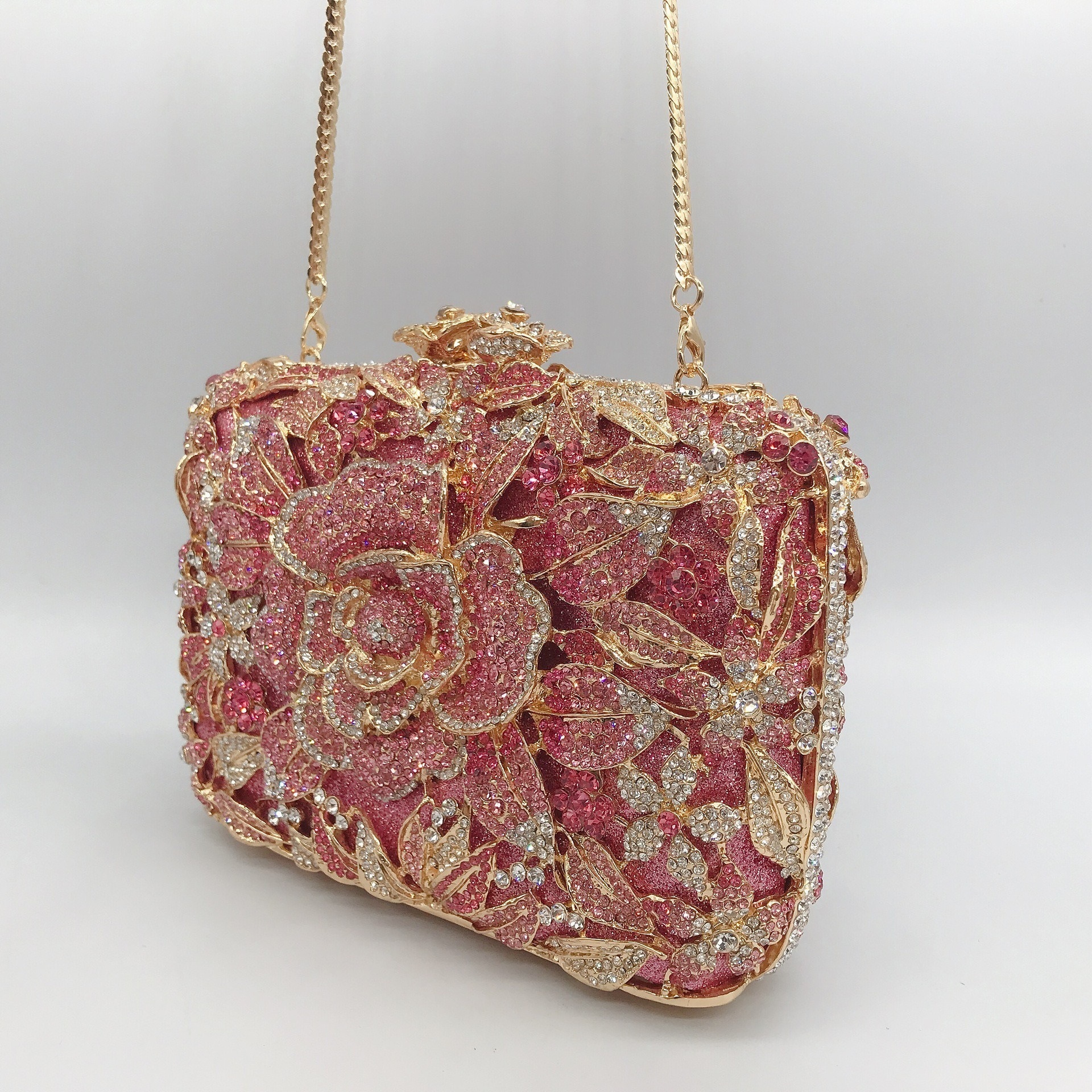 Rose Crystal bag pastel transfronterizo rosa diamantes bolsas de cena de fiesta de diamantes bolsas de mano de mujer