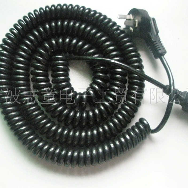 厂家专业生产AC螺旋延长线黑色PU弹簧线三芯国标延长线