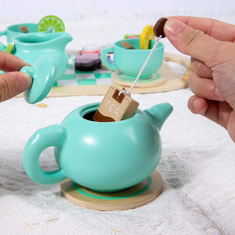 Estilo chino y occidental juego de té verde juego de simulación casa tarde té postre pastel niños juguetes educativos de madera