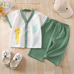 Modern Chinese Style Children's Home Uniform Set for Boys and Girls, Thin Air Conditioning Suit with Chinese Style, Baby Summer Pajama Set of Two