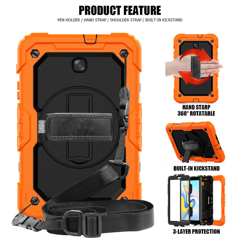 Applicable to Samsung Tab E 8.0 tablet computer protective case T387 strap bracket rotating three-proof protective case