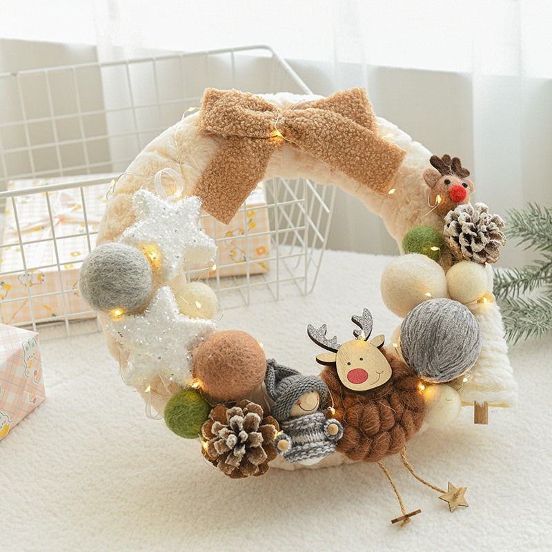 Navidad nueva felpa guirnalda lana fieltro rojo ELK en línea celebridad donut Navidad DIY dibujos animados guirnalda decorativa
