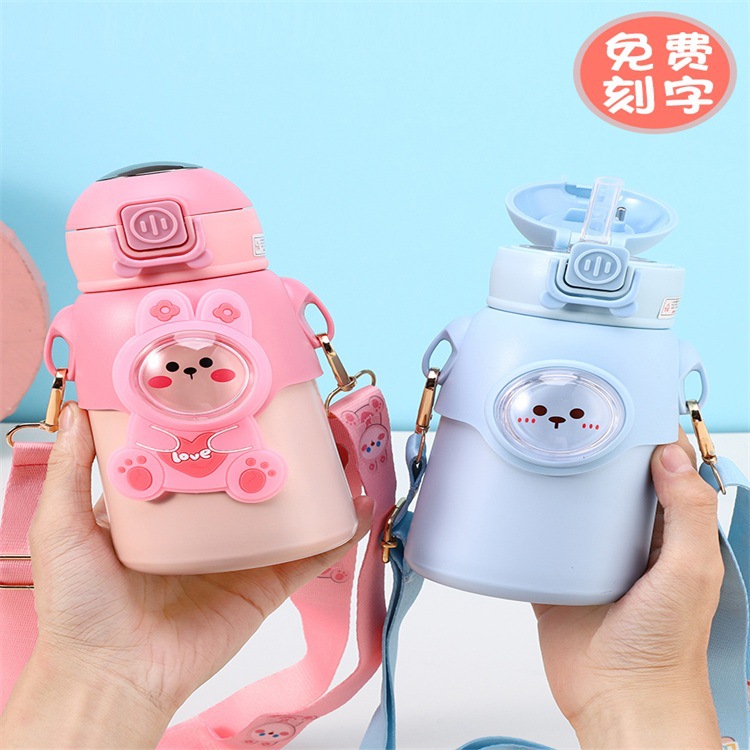 Nuevo 316 de acero inoxidable para niños Pantalla de temperatura inteligente taza tapa ventosa lindo dibujos animados portátil rebote paja taza de agua