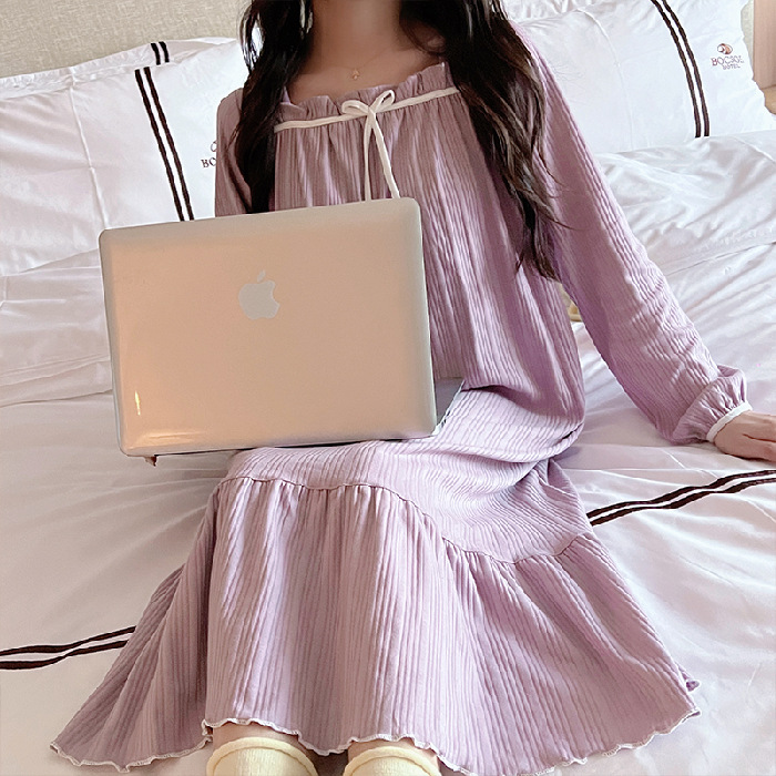 Pijama de otoño, una línea de hombro, pijama de mangas largas, pequeño hombre fresco, arco de mariposa, ropa dulce para el hogar