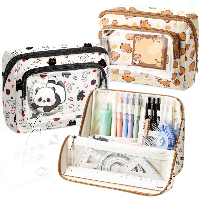 Bolsa de lápiz de pie 2025 nuevo ultra-fuego transparente caja de lápiz de gran capacidad en la escuela secundaria japonesa Gao Yan