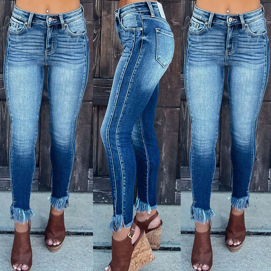 stretch slim high waist tassel jeans NSCXY139499