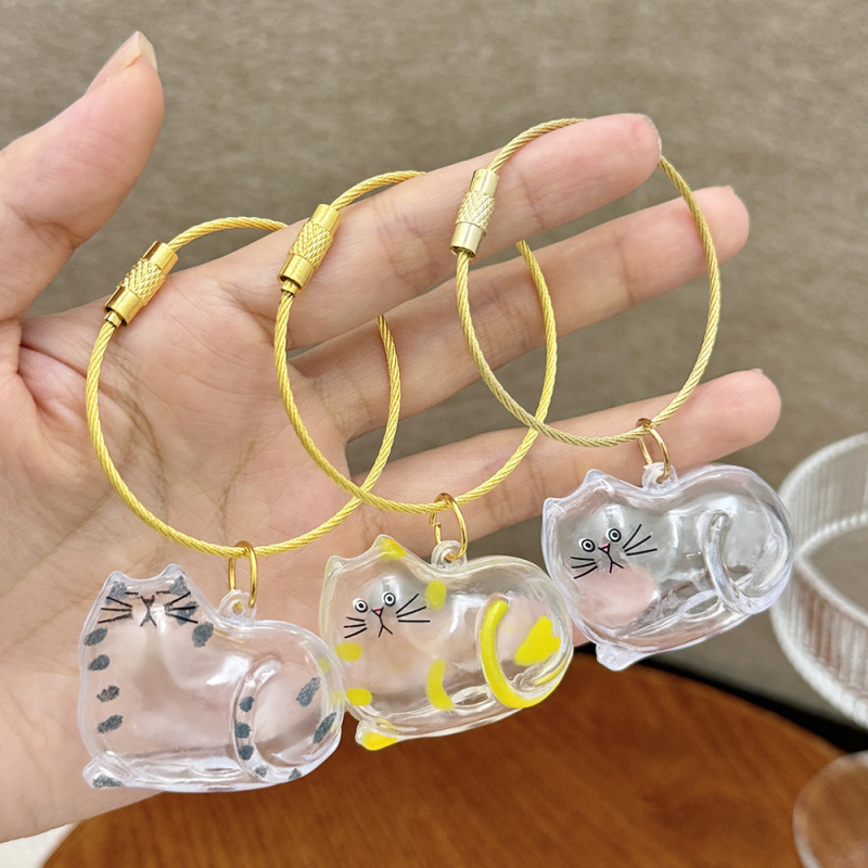 可爱钥匙扣透明猫咪毛发收集胶囊吊饰扭蛋猫毛收纳盒钥匙扣挂件|undefined